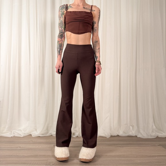 Pants - Brown Flare Leggings High Rise Ribbed Yoga Pants Bootcut Activewear M/L